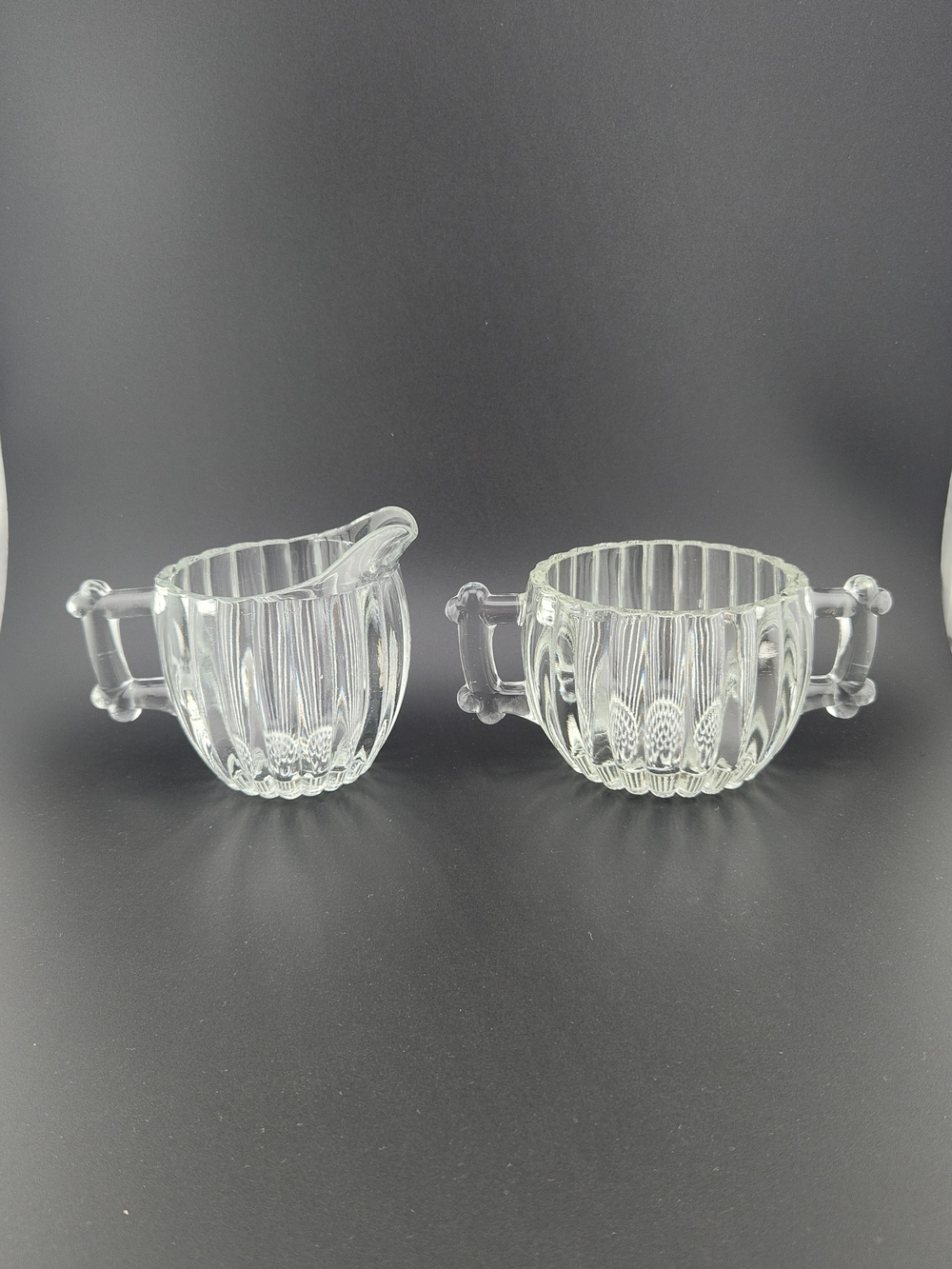 Vintage Clear Glass Creamer and Open Sugar Set - Elegant Ribbed Design